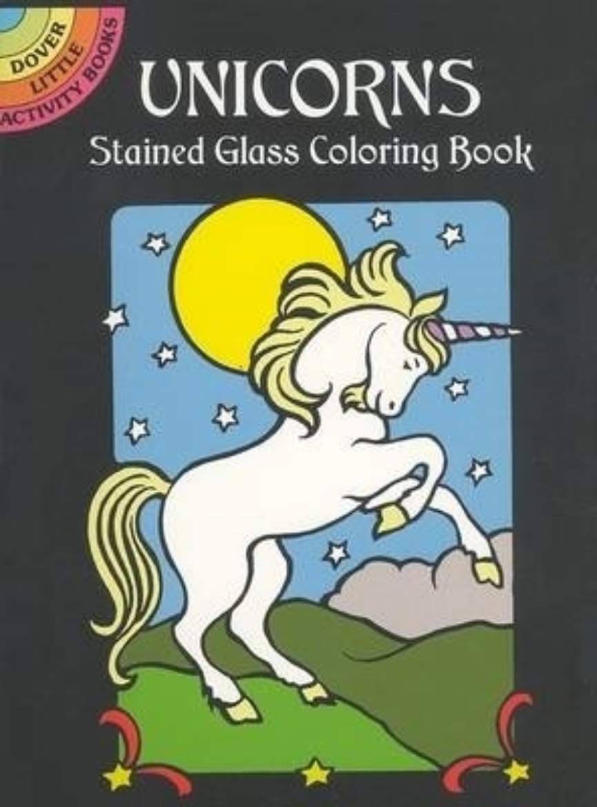 Picture of Unicorns stained glass colouring bo