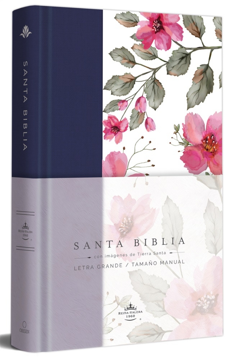 Picture of Biblia RVR 1960 letra grande. Tapa dura tela azul púrpura con flores tamaño manu al / Bible RVR 1960 Handy Size Hardcover Cloth with Purple Blue Flowers