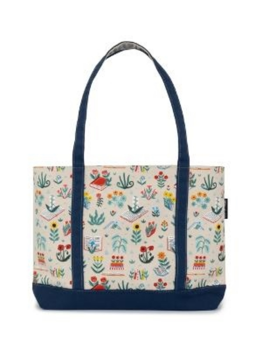 Picture of Books & Blooms Zippered Boat Tote