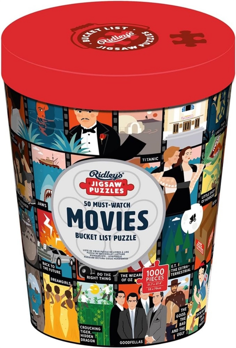 Picture of Ridley's: 50 Must-Watch Movies Bucket List 1000-Piece Puzzle - Movie Lovers Gift - Unique Art Style - Movie Room Décor