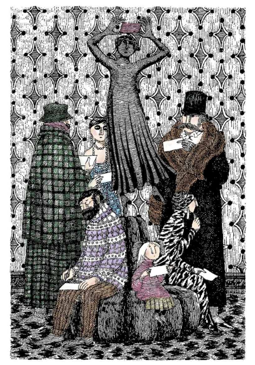 Picture of Edward Gorey: Group on Sofa Notecard